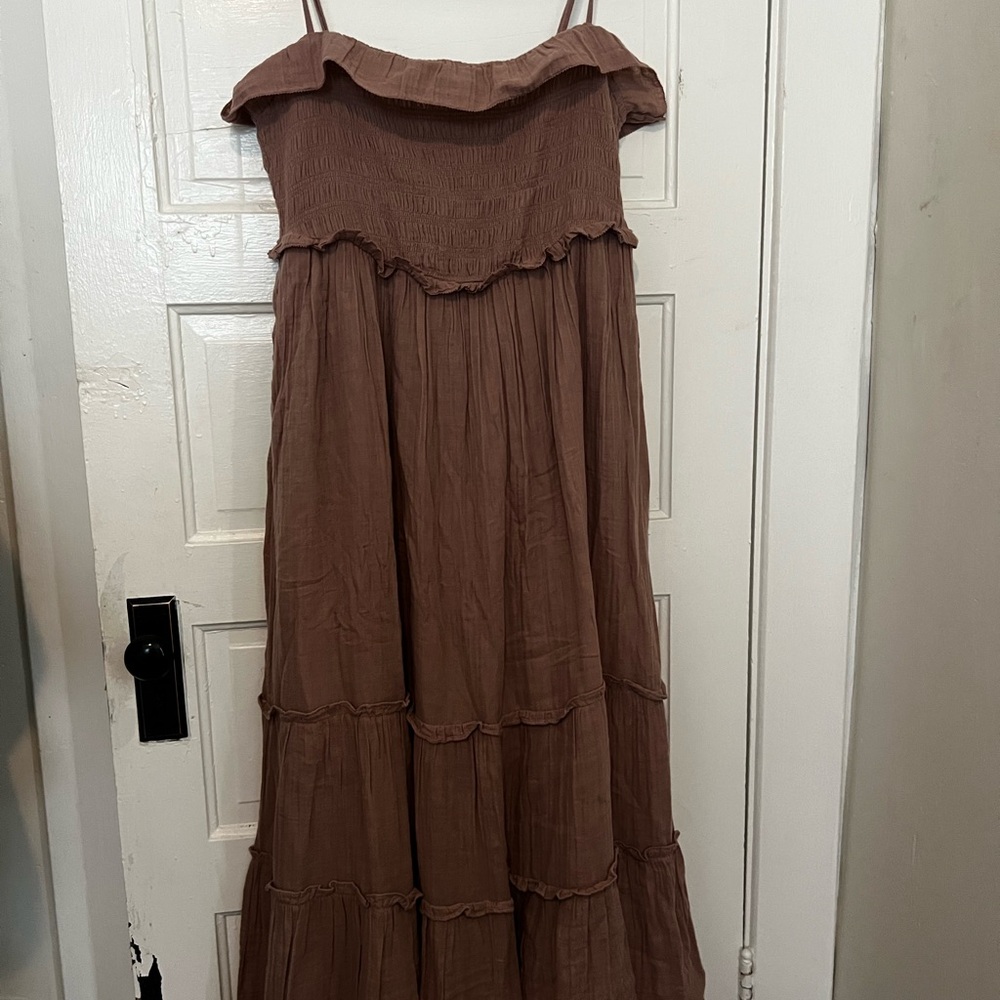 Zara Brown Ruffled Maxi Dress